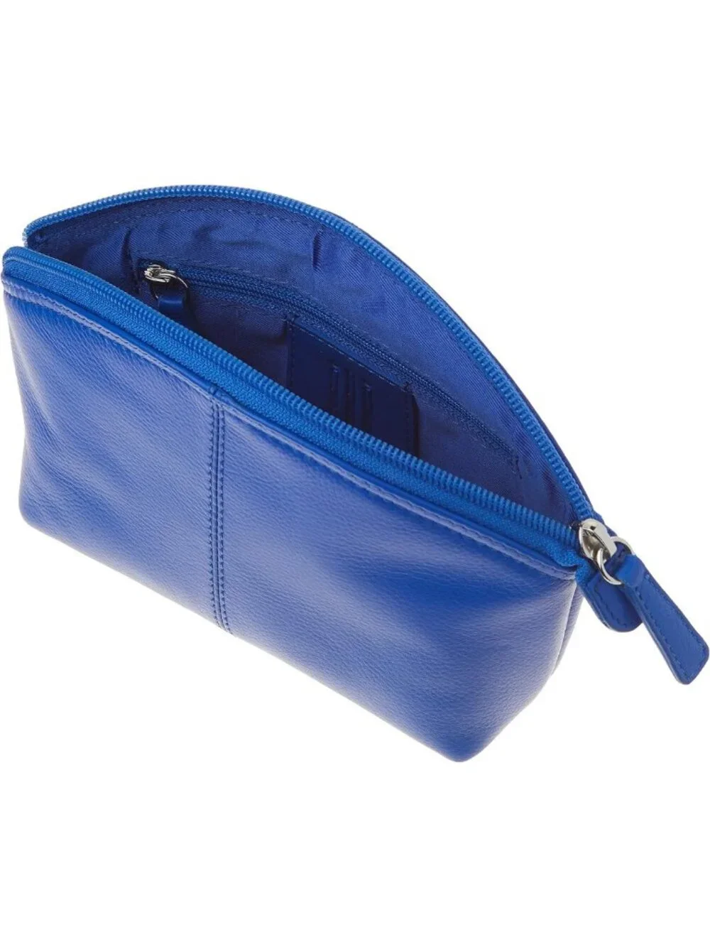 Genuine Leather RFID Blocking Makeup Pouch - Cobalt Blue Cosmetic Bag